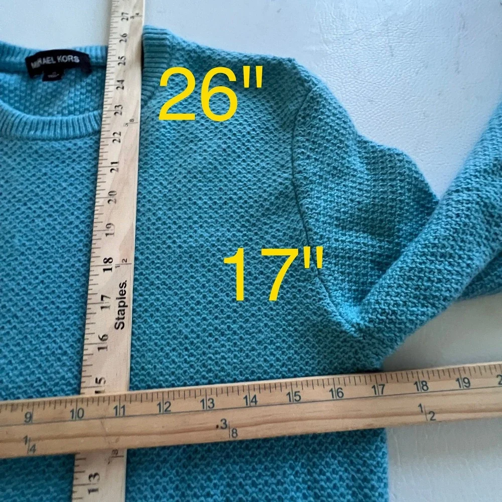 Michael Kors Sweater Women XS Turquoise Cashmere Waffle Knit Crewneck 5558 8/26
